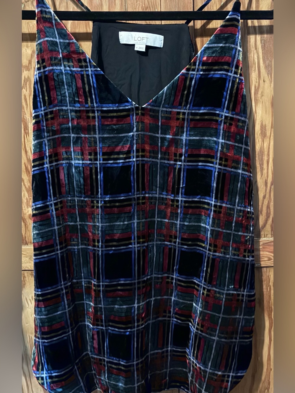LOFT Velvet Plaid sleeveless top. Spaghetti straps. Medium. VGUC.